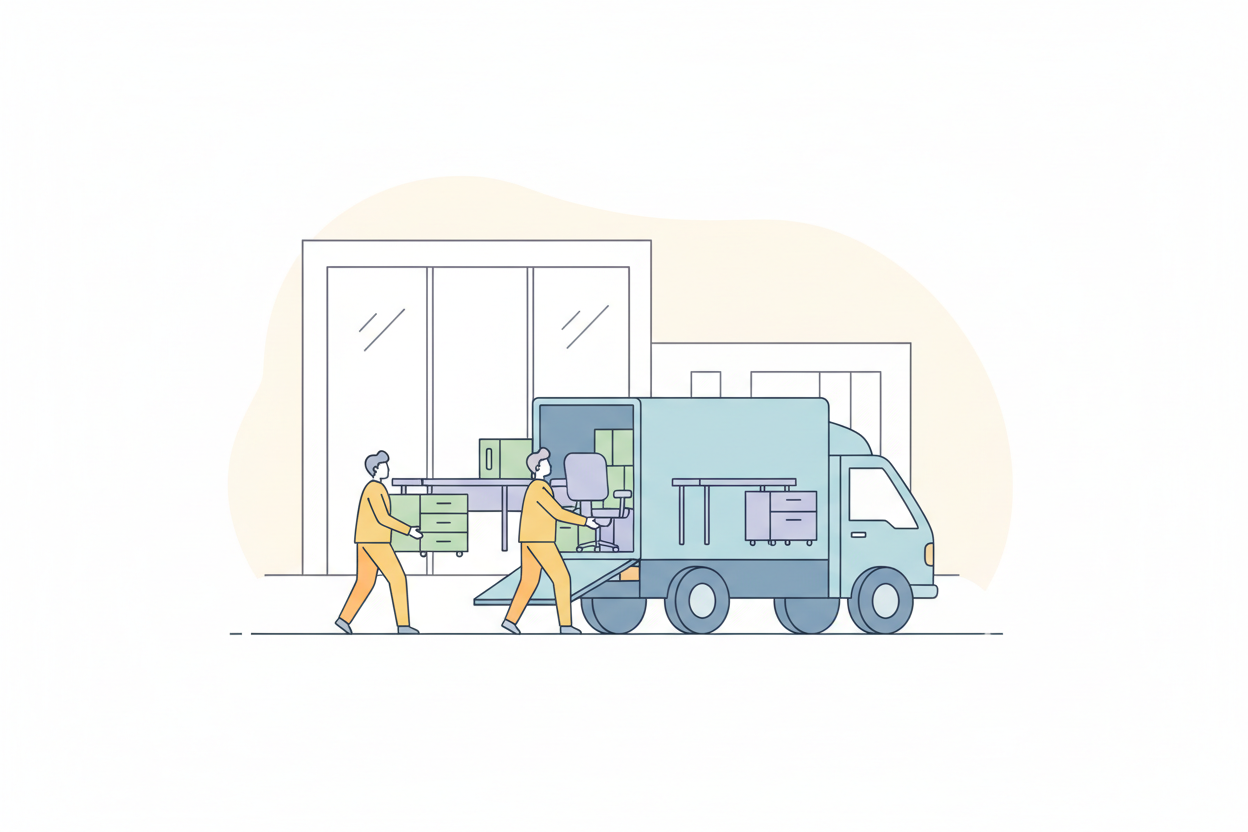 Montage-Team lädt Büromöbel ein - professionelle Abholung und Verladen – Full-Service von MC Officeshop