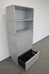 Zurbuchen Tamos Kombischrank für 2 Ordner-Reihen + 3 Hängeregister-Auszüge - mit Schlüssel - 800mm breit - MDF Silbergrau