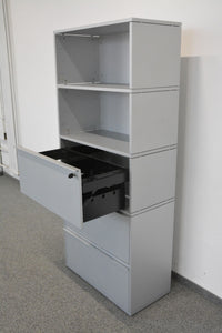 Zurbuchen Tamos Kombischrank für 2 Ordner-Reihen + 3 Hängeregister-Auszüge - mit Schlüssel - 800mm breit - MDF Silbergrau