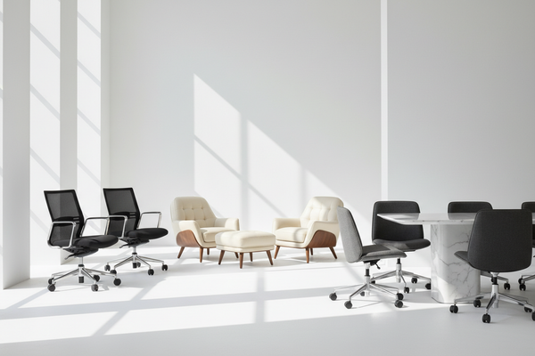 Ergonomische Bürostühle in modernem Design in hellem Büro