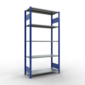 Schulte Lagertechnik Stecksystem Grundregal MULTIplus85 mit Längenriegel - Metall - RAL 5010 Enzianblau/Verzinkt
