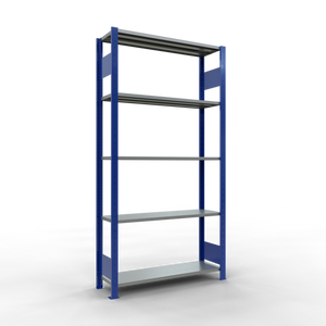 Schulte Lagertechnik Stecksystem Grundregal MULTIplus85 mit Längenriegel - Metall - RAL 5010 Enzianblau/Verzinkt