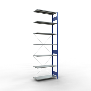 Schulte Lagertechnik Stecksystem Anbauregal MULTIplus85 mit Kreuzstrebe - Metall - RAL 5010 Enzianblau/Verzinkt