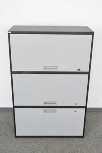 Lista Office Qub Modul-Kombination für 2 Ordner-Reihen + 1 Hängeregister-Auszug 800mm breit - mit Schlüssel - Metall - Schwarz/Grau