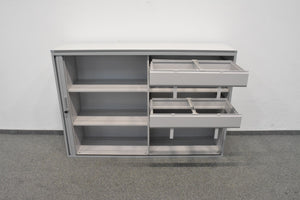 Lista Office Storage Lateralschrank für 3 Ordner-Reihen + 2 Hängeregister-Auszüge 1600mm breit - mit Schlüssel - Metall - Grau