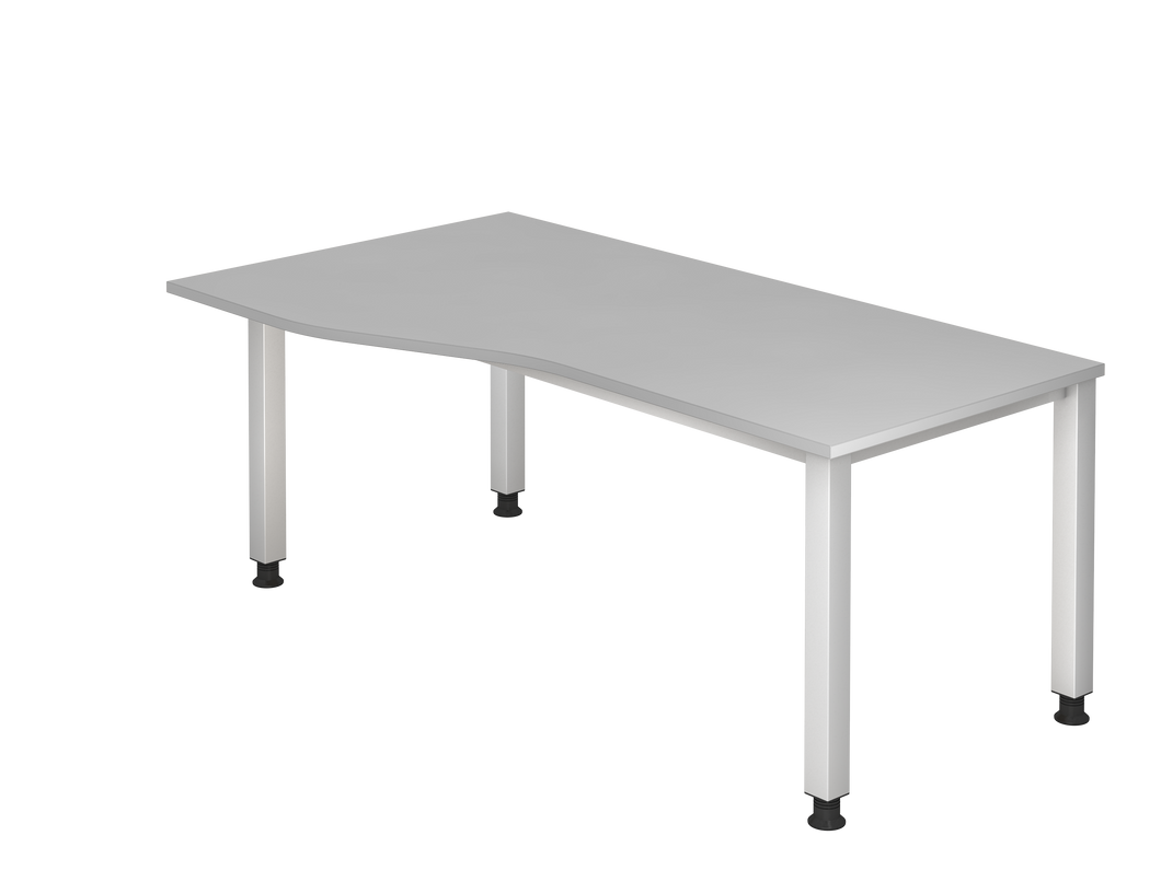 Schlichter Eck-Schreibtisch mit Tischplatte in Grau und hellen, metallenen Beinen
