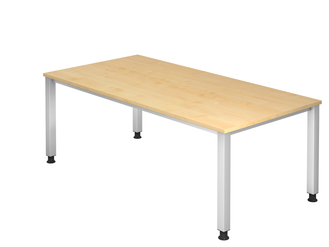 Schlichter Eck-Schreibtisch mit Tischplatte in Ahorndekor und hellen, metallenen Beinen