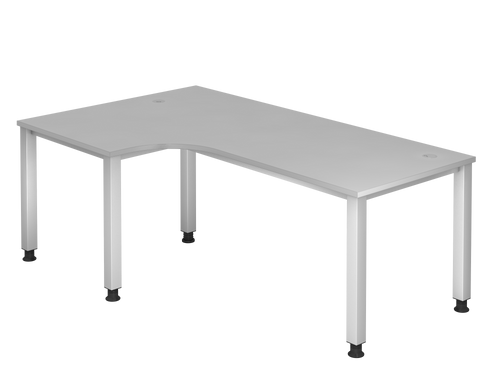 Schlichter Eck-Schreibtisch mit Tischplatte in hellem Grau und hellen, metallenen Beinen