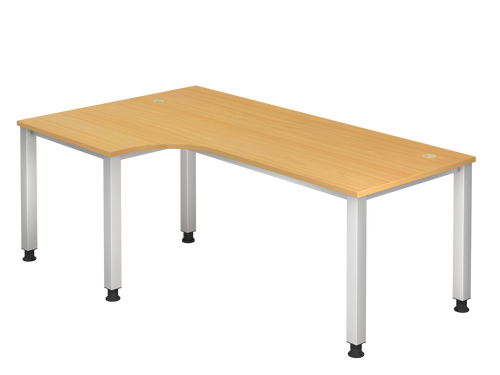 Schlichter Eck-Schreibtisch mit Tischplatte in hellem Holzdekor und hellen, metallenen Beinen